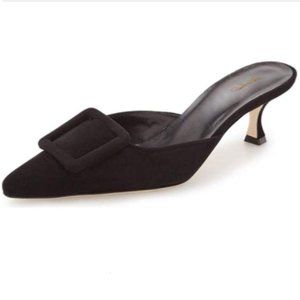 Xyd Black Pointy Toe Kitten Heel Mules - image 1